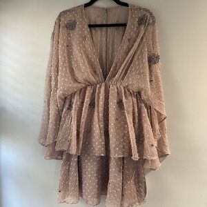 NWT ASOS Design Women's‎ Mini Dress Beige Embellished Dandelion Size 2